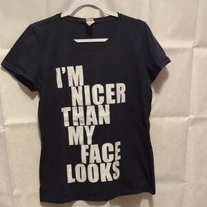 Fruit of the Loom Black Tee with Bold White Text